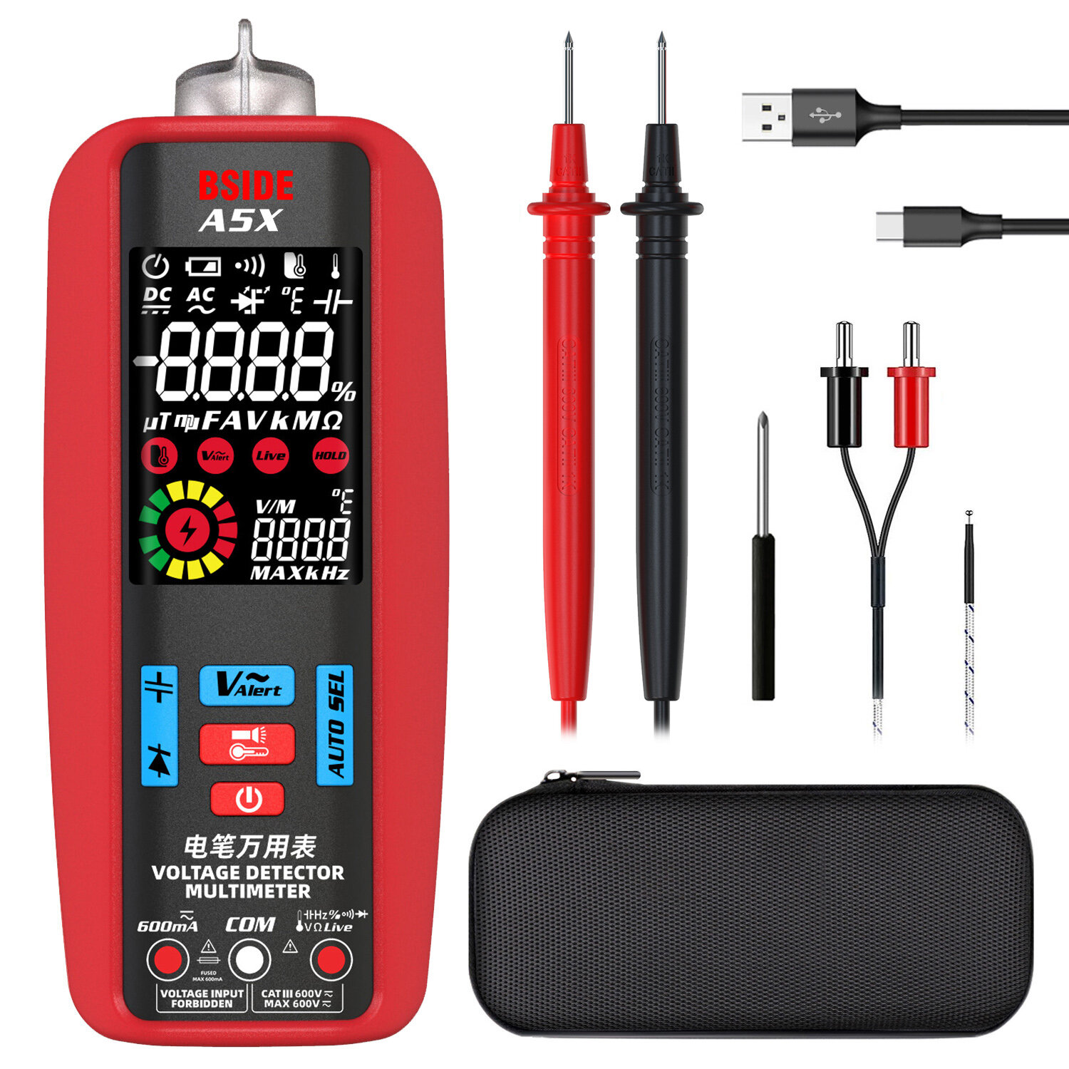 BSIDE A5X Digital Smart Multimeter Measurement Test Meter Temp Multitester 3-Results Display Current Tester VFC V-Alert