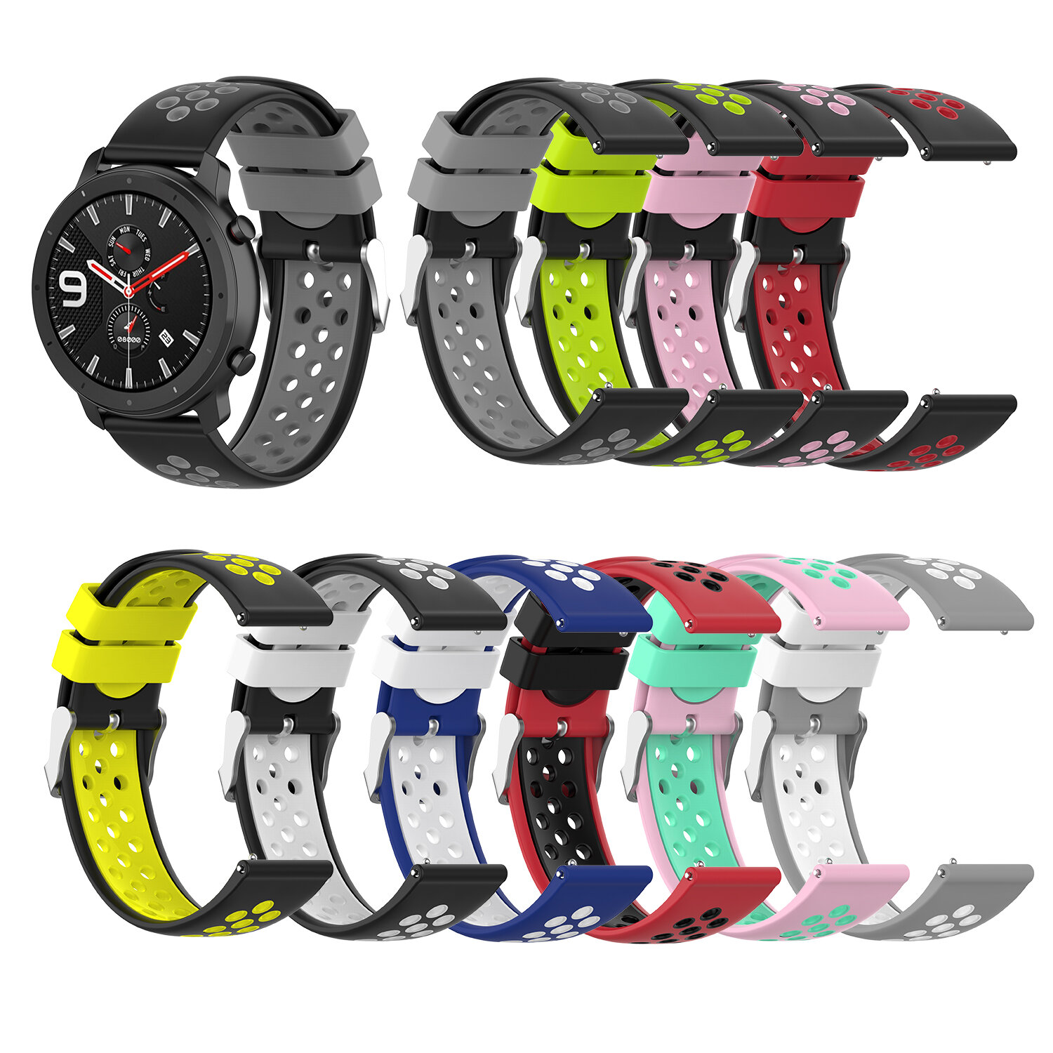 Bakeey 22mm Two-color Buckle Strap Stoma Silicone Replacement Strap For Amazfit GTR 47MM