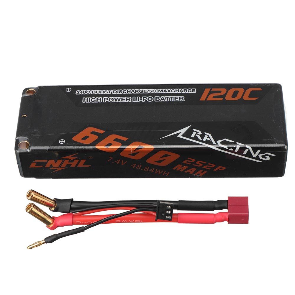 CNHL Racing Series 7.4V 6600mAh 120C 2S LiPo Battery with T Deans Plug for RC Car