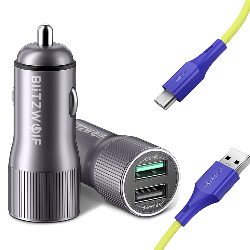 

BlitzWolf® BW-SD2 30W QC3.0 Car Charger + BW-TC14 3A USB Type-C Cable for iPhone 12 11 XR X for Samsung Galaxy Note S20
