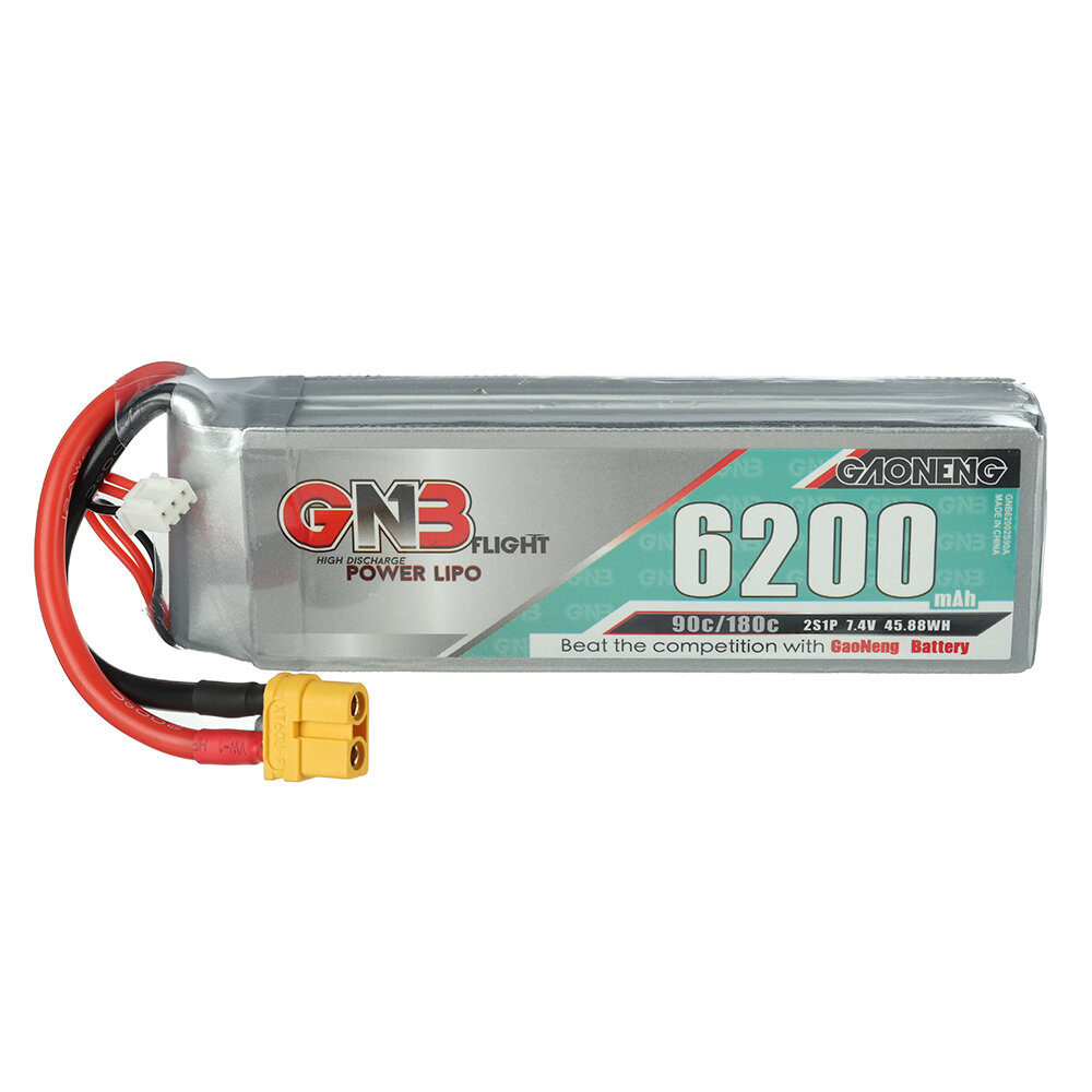

Gaoneng GNB 7,4 В 6200 мАч 90C 2S LiPo Батарея TRX / EC5 / XT60 / XT90/T Plug для FPV Racing Дрон