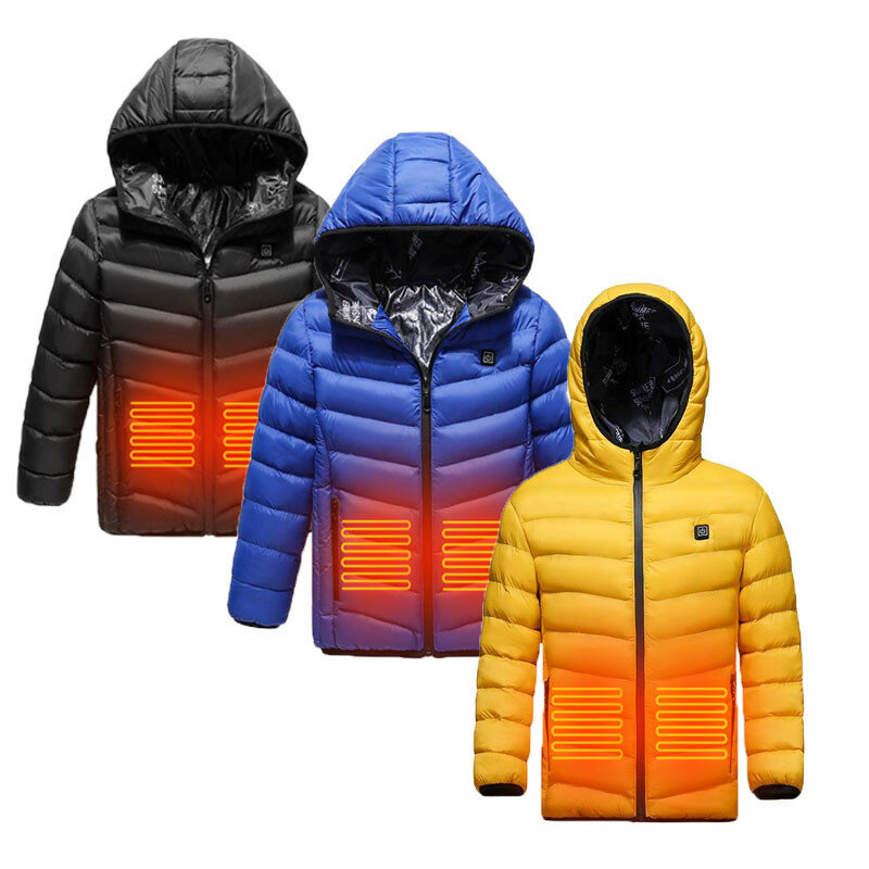 Children 3 Areas Heated Jacket USB Charging Infrared Electric Heating Hooded Coat 3 Modes Adjustable Washable Waistcoat