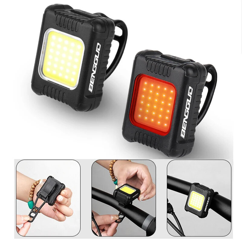 

BENGGUO Bike Headlight Taillight 130/80Lm Brightness COB LED 3 Light Modes Type-C USB Rechargeable Waterproof Front Ligh