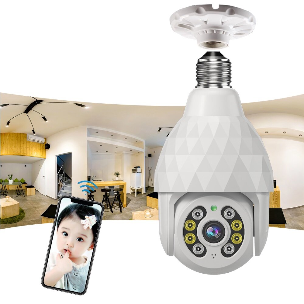 Guudgo HD 1080P E27 Wifi IP Camera Surveillance 8 LED 4 Infrared4 White Lights Diamond Bulb Ball Cam