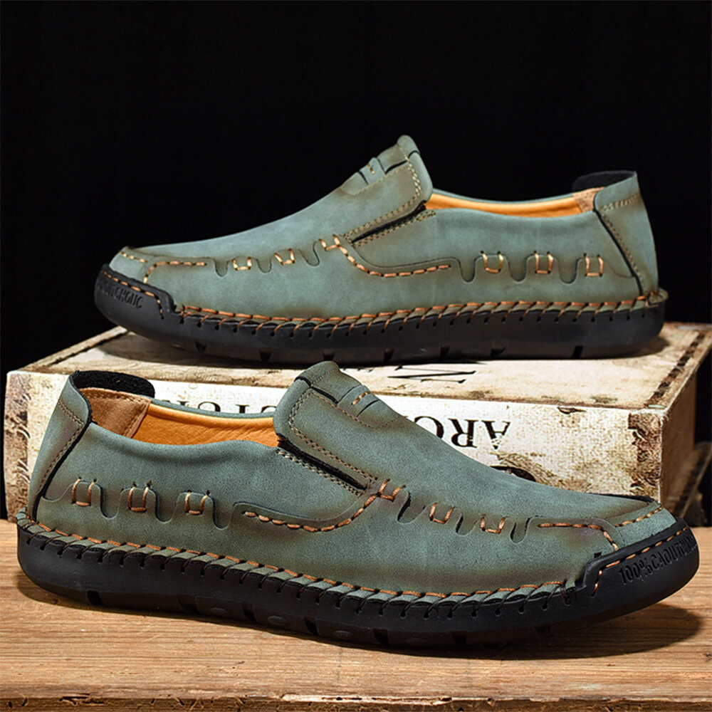 Menico Men's Non-Slip Outdoor Loafers Slip-On Hand Sewn Loafers