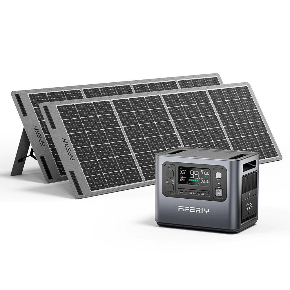 [US Direct] Aferiy P210 2400W 2048Wh Estación de energía portátil LiFePO4 Generador solar + 2 * S200 200W Panel solar UPS Onda sinusoidal pura para camping, RV, hogar, emergencias. Enchufe del Reino Unido