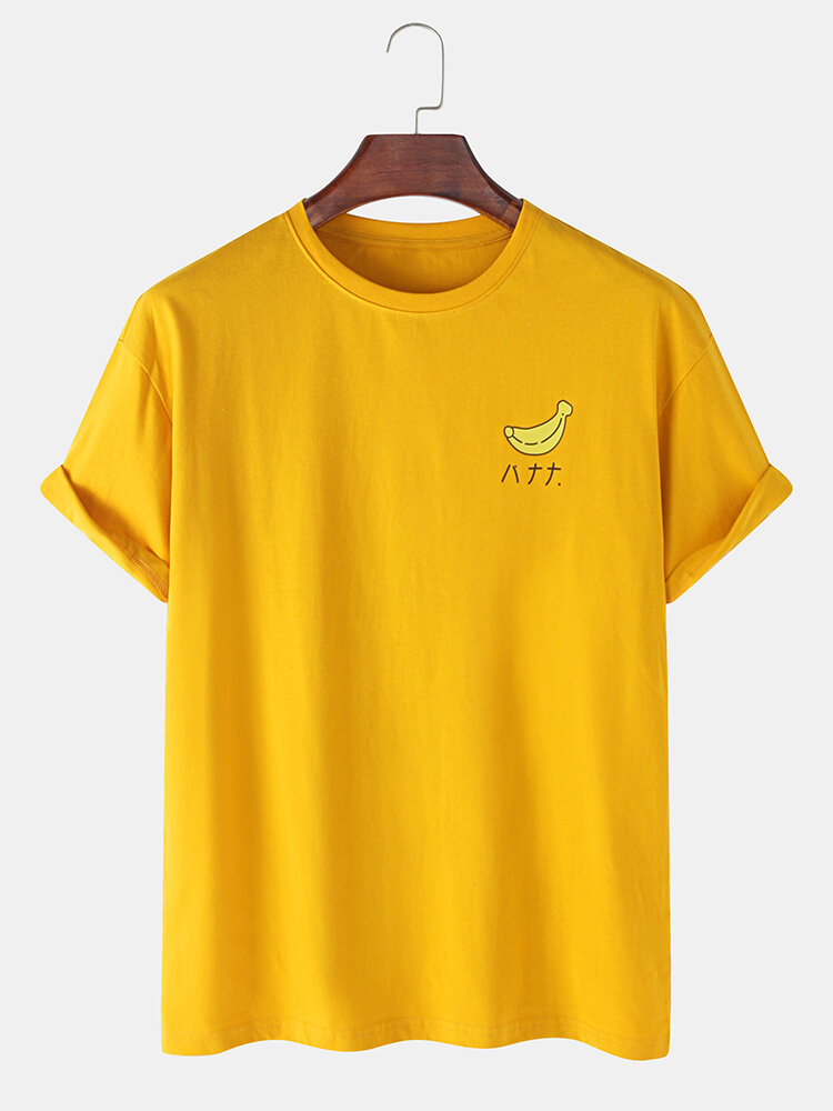100 Cotton Banana Print Casual Short Sleeve Breathable T Shirts