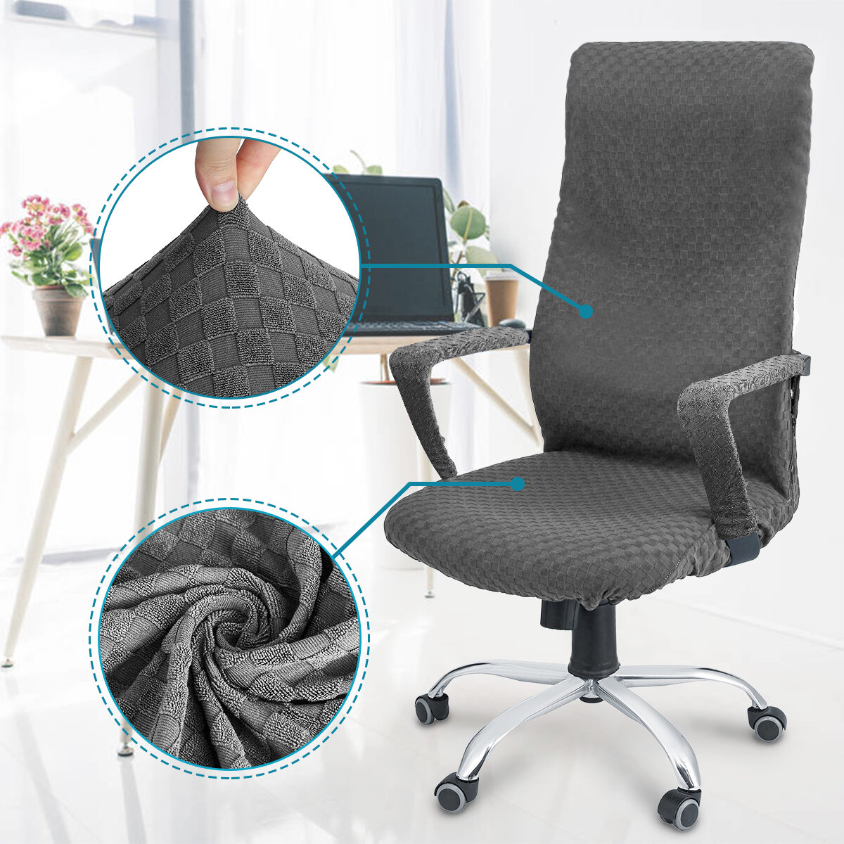 CAVEEN Elastic Office Chair Cover Universal Fabric Computer Rotating Chair Zipper Protector Stretch 