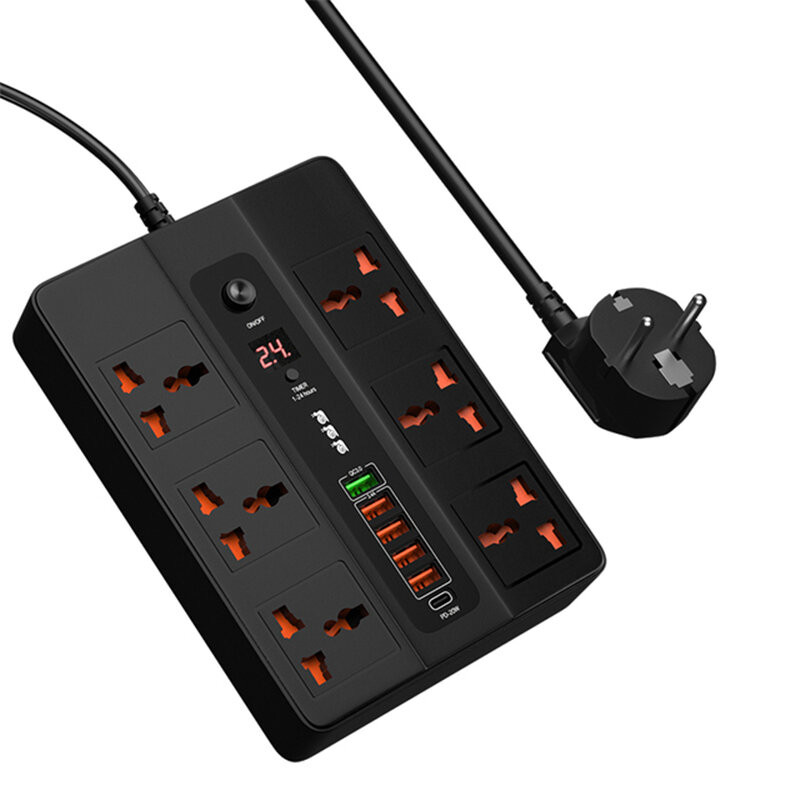

Bakeey 3000W 6 AC Outlets Power Strip Socket Time Switch With 6 Ports USB Charger 20W PD 18W QC3.0 Fast Charging For iPh