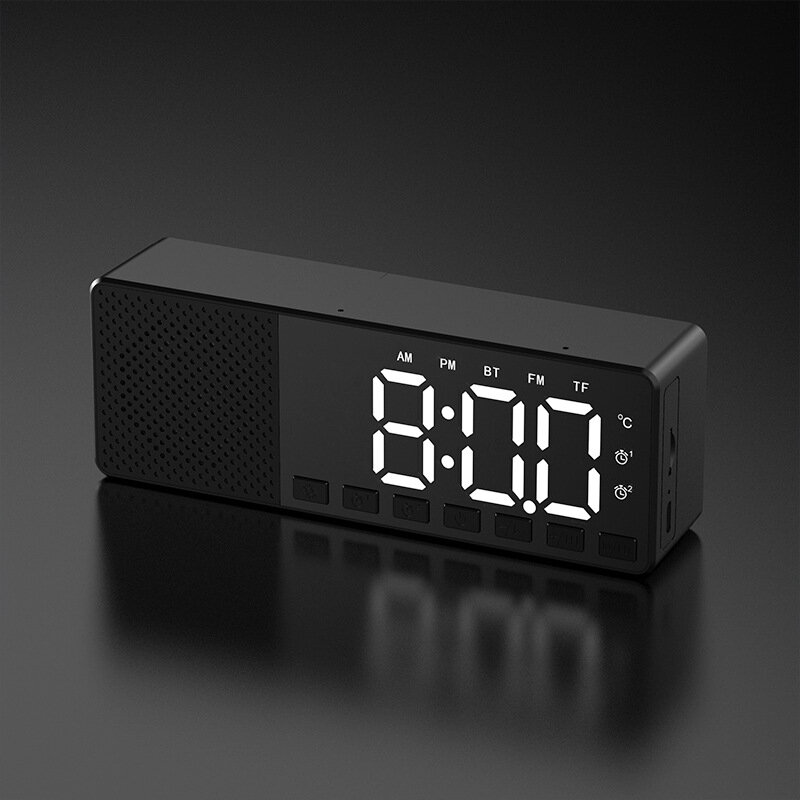 

Q3 bluetooth 5.0 Speaker Alarm Clock FM Radio Brightness Adjustable Multiple Play Modes LED Display 360° Surround Stereo