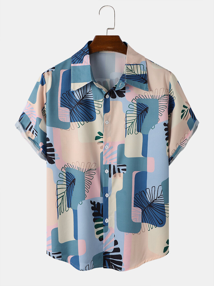 Men Tropical Leaves Colorful Print Pocket All Matched Skin Friendly Shirts
