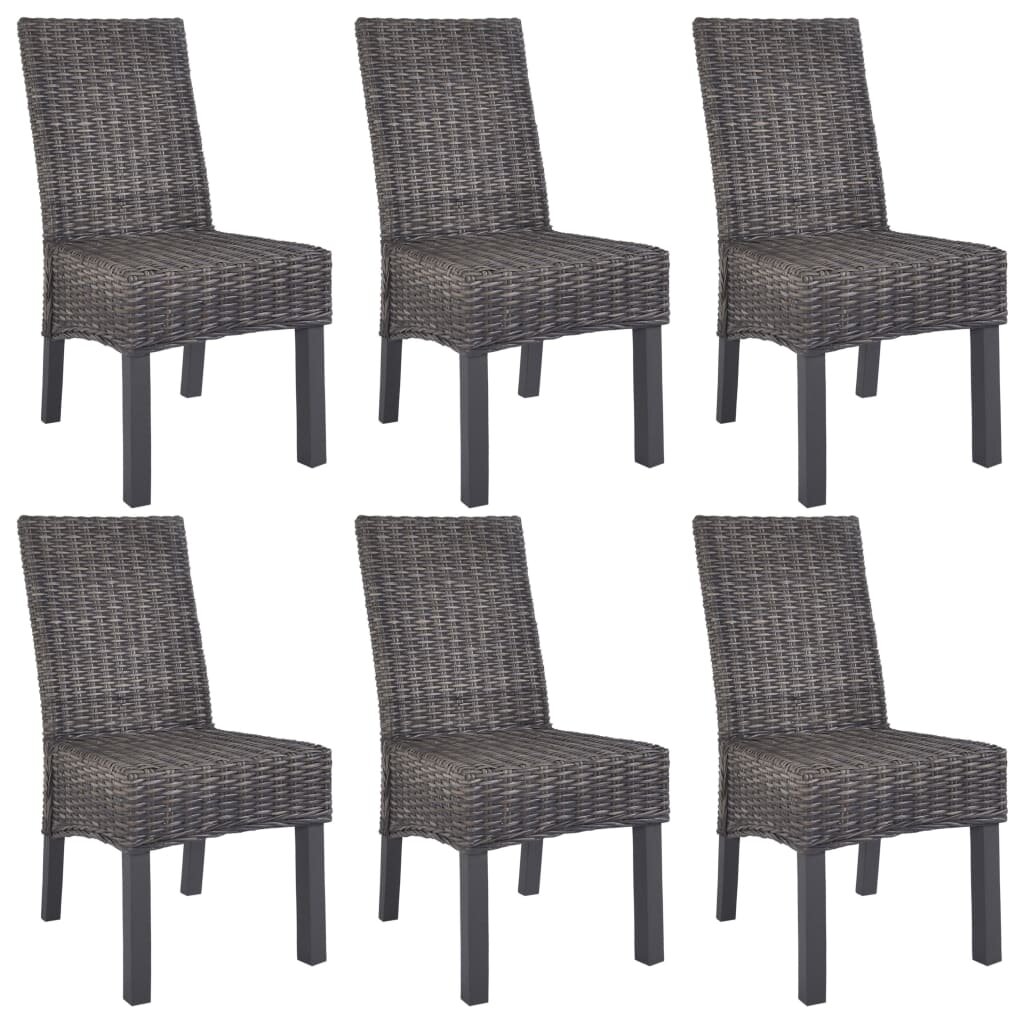 Dining Chairs 6 pcs Brown Kubu Rattan and Mango Wood (3x246655)