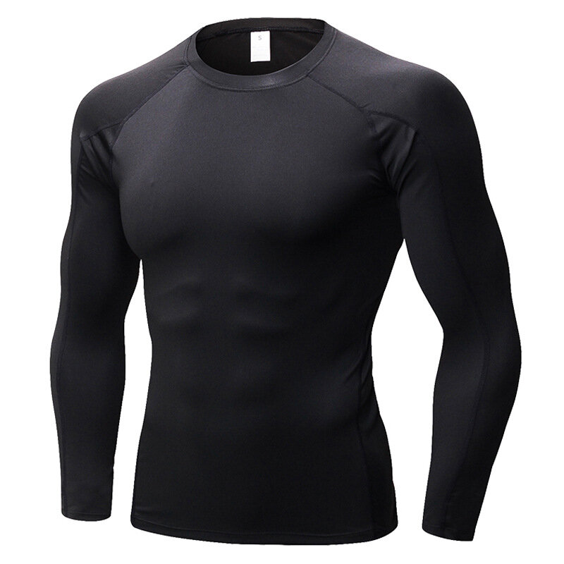 Sobre camisetas de compressão de manga longa para homens para treinamento físico e roupas esportivas.