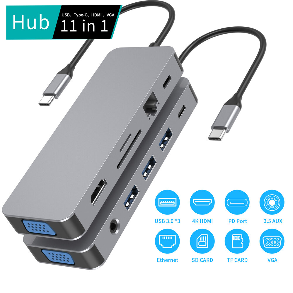 

Bakeey YSTC9321 11 In 1 USB Type-C Hub Docking Station Adapter With 4K HDMI Display / 100W USB-C PD3.0 Power Delivery /