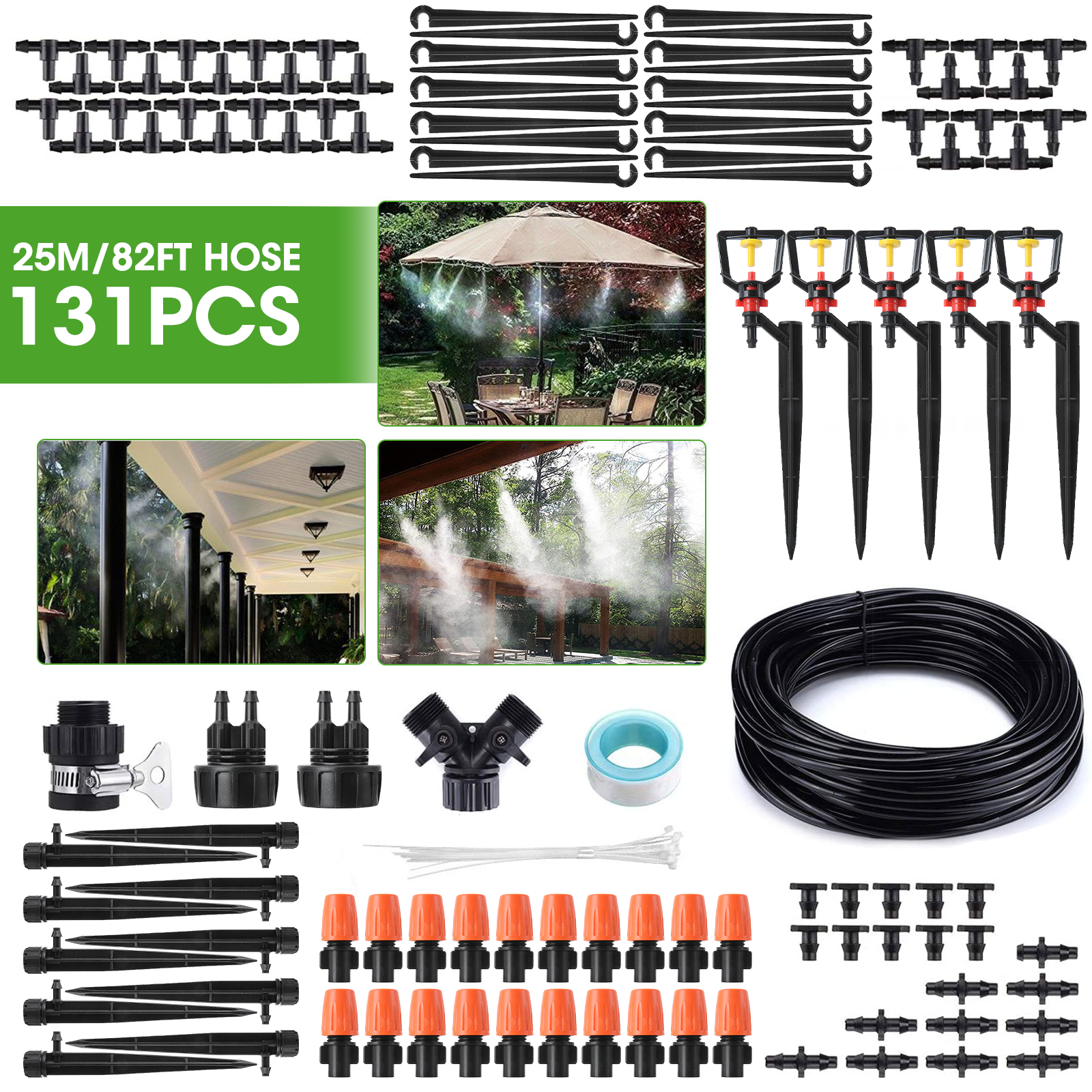 OUTERDO 25M 131PCS Automatic Sprinkler DIY Garden Watering Micro Drip Irrigation System Hose Kits