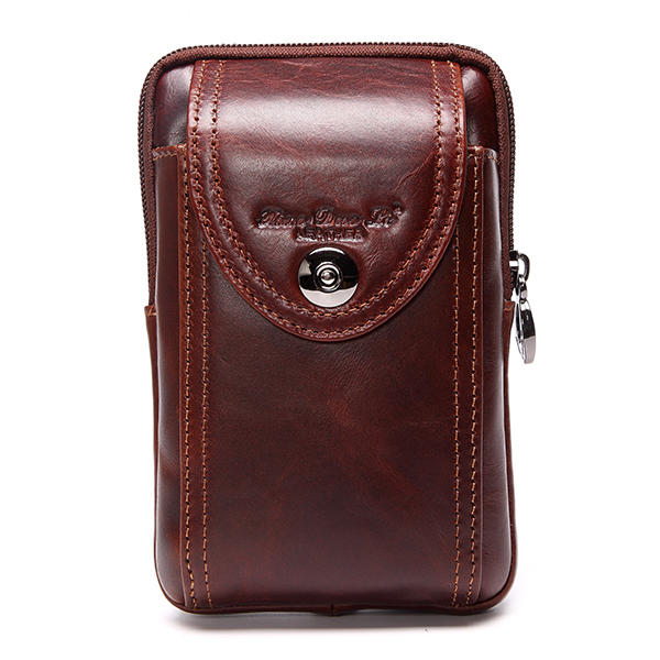 men genuine leather waist bag business crossbody bag cell phone bag for 6 inch phones at Banggood
