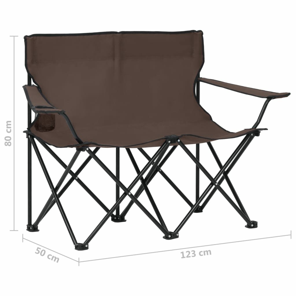 Camping Chair 2 Person Folding Steel Chair For Outdoor Portable Beach Hiking Picnic Finshing Brown