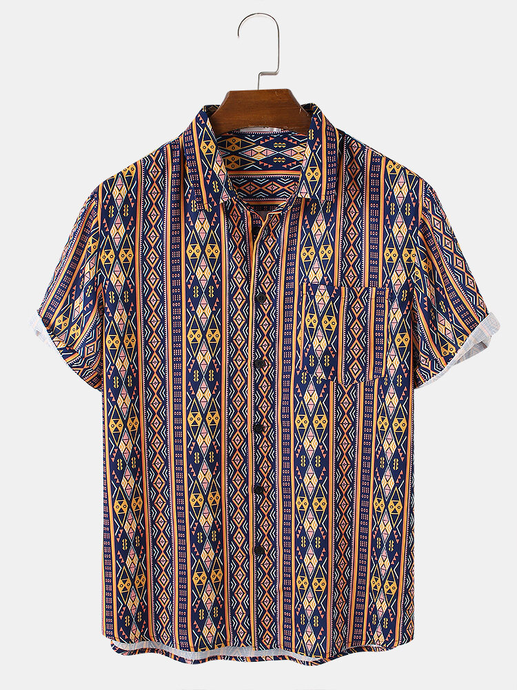 

Mens Tribal Geometry Print Short Sleeve Casual Shirts