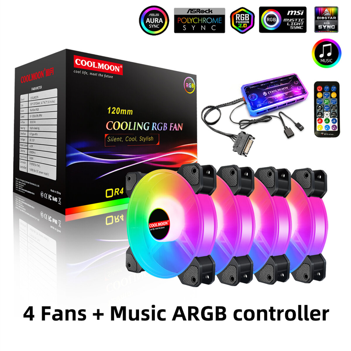 best price,coolmoon,120mm,cooling,fan,rgb,6pin,with,music,argb,controller,coupon,price,discount