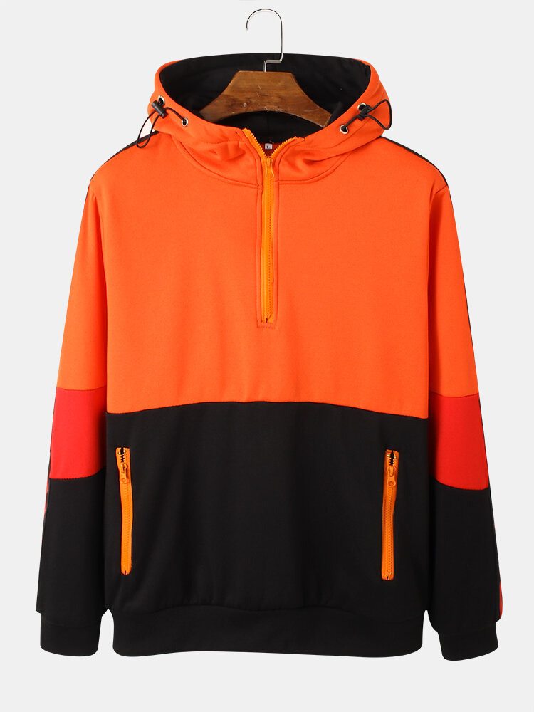 Heren kleurblok patchwork ritssluiting straatstijl casual hoodie