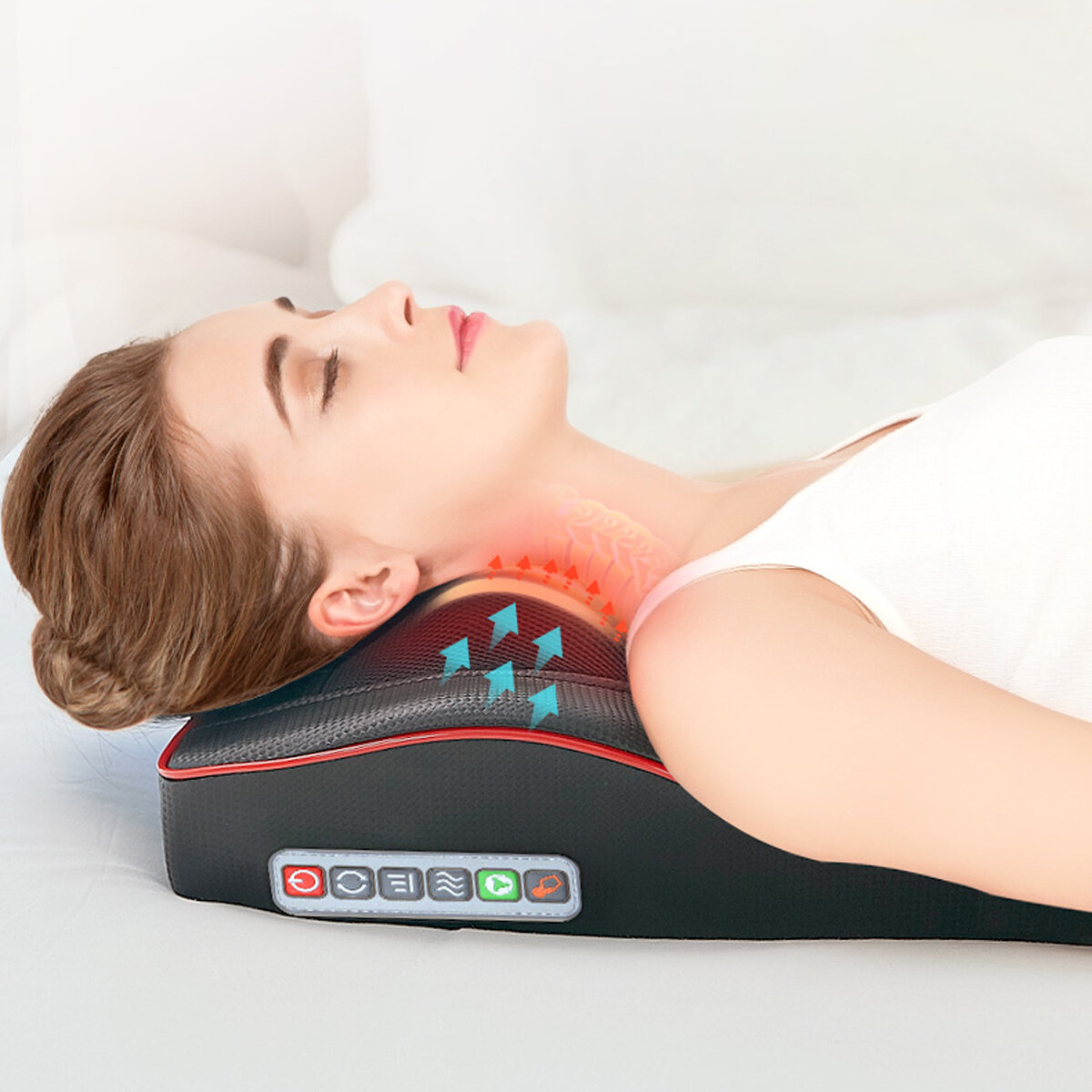 8d surrounding kneading massager pillow back neck massage lumbar heat cushion 3 gears adjustment