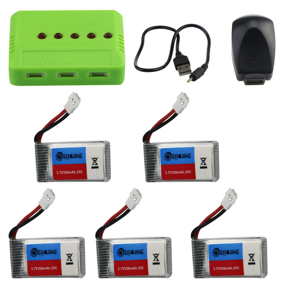 Eachine E016H RC Quadcopter Spare Parts 5Pcs 3.7V 350mAh Lipo Battery with 5-in-1 Charger Adapter