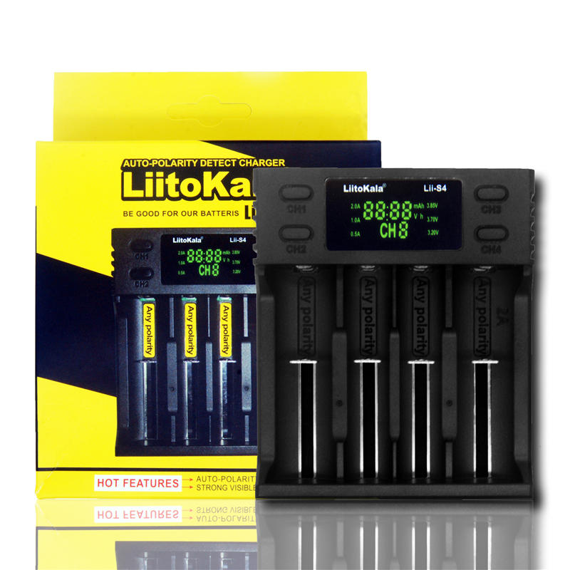 

LiitoKala LII-S4 LCD Battery Charger 3.7V 18650 18350 18500 16340 21700 20700B 20700 14500 26650 1.2V AA AAA Smart Charg