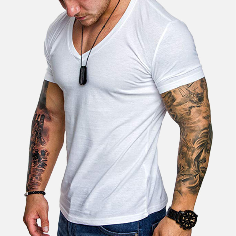 Men solid color v-neck muscle fit t-shirts Sale - Banggood.com sold out ...