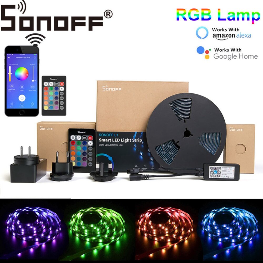 SONOFF L1 Dimbaar IP65 2M 5M Smart WiFi RGB LED Strip Light Kit Werk met Amazon Alexa Google Home Kerstversiering Opruiming Kerstverlichting