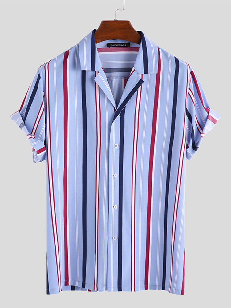 Men vertical stripe short sleeve relaxed shirts Sale - Banggood.com
