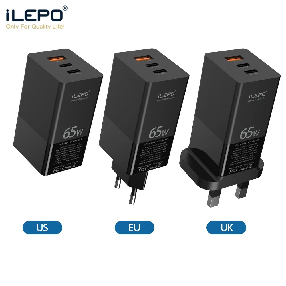 ILEPO GaN Lader 65 W PD Snelle USB Lader voor iPhone 12 Pro Max voor Samsung Galaxy Note S20 ultra H