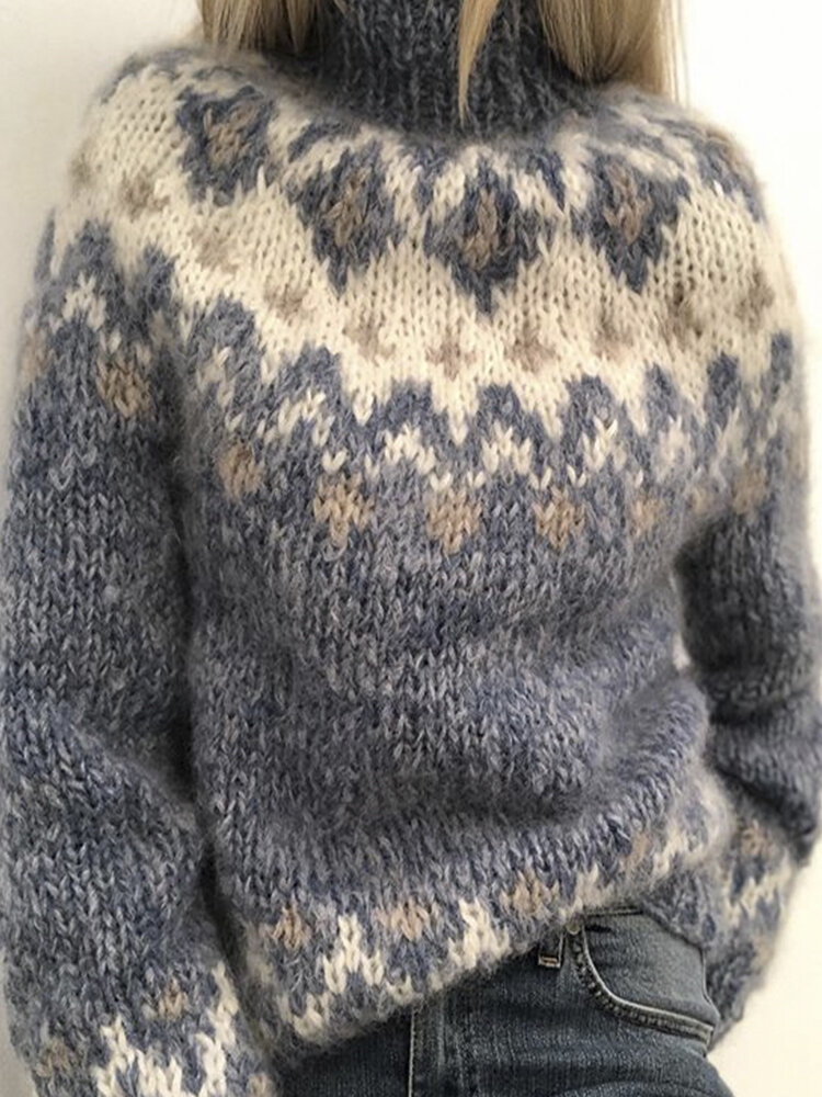 Dames Vintage patroon gebreide raglanmouwen casual pullover truien