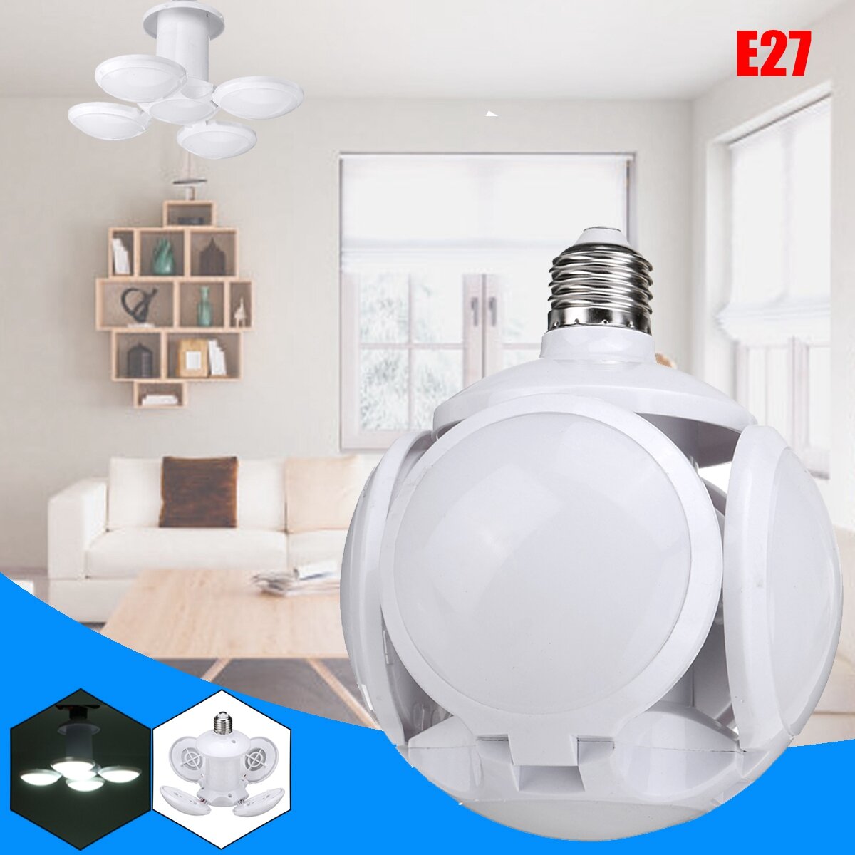 50W E27 Voetbal UFO LED Garage Lamp Werkplaats Opvouwbare Licht Vervormbare Plafondlamp AC165-265V