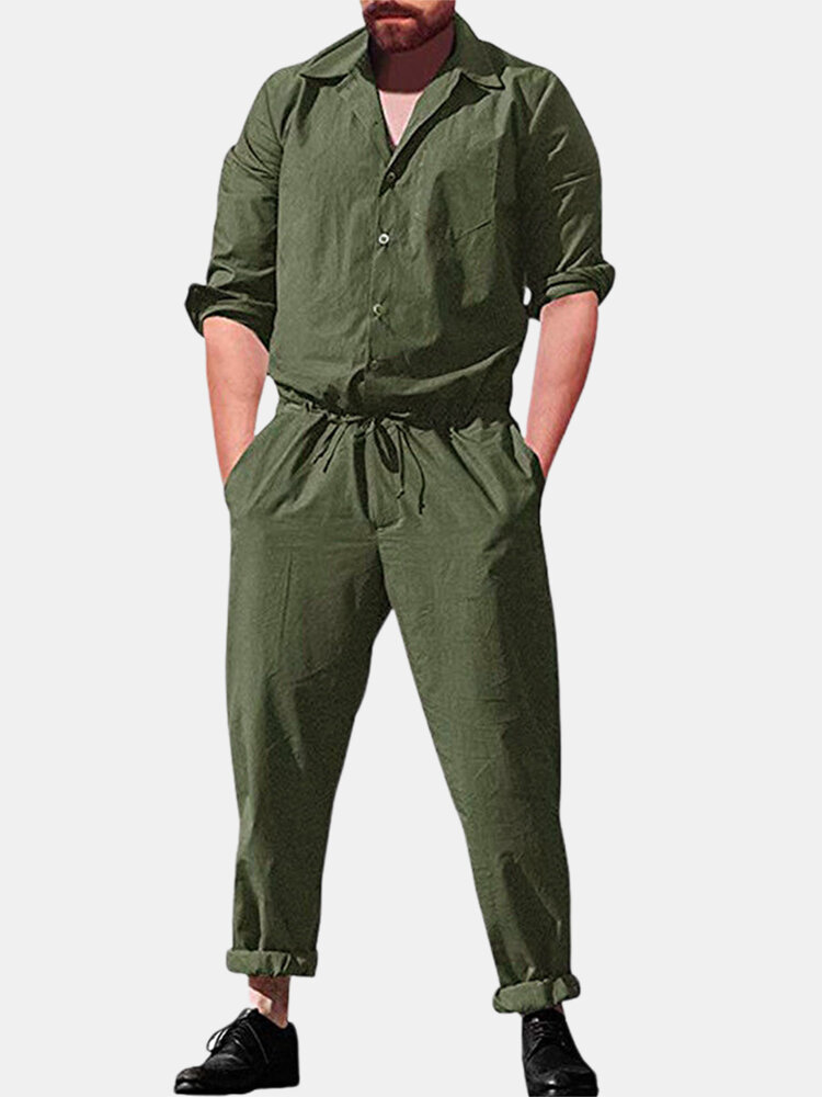 Macacão masculino casual de manga comprida macacão com gola macacão militar Cargo Calças