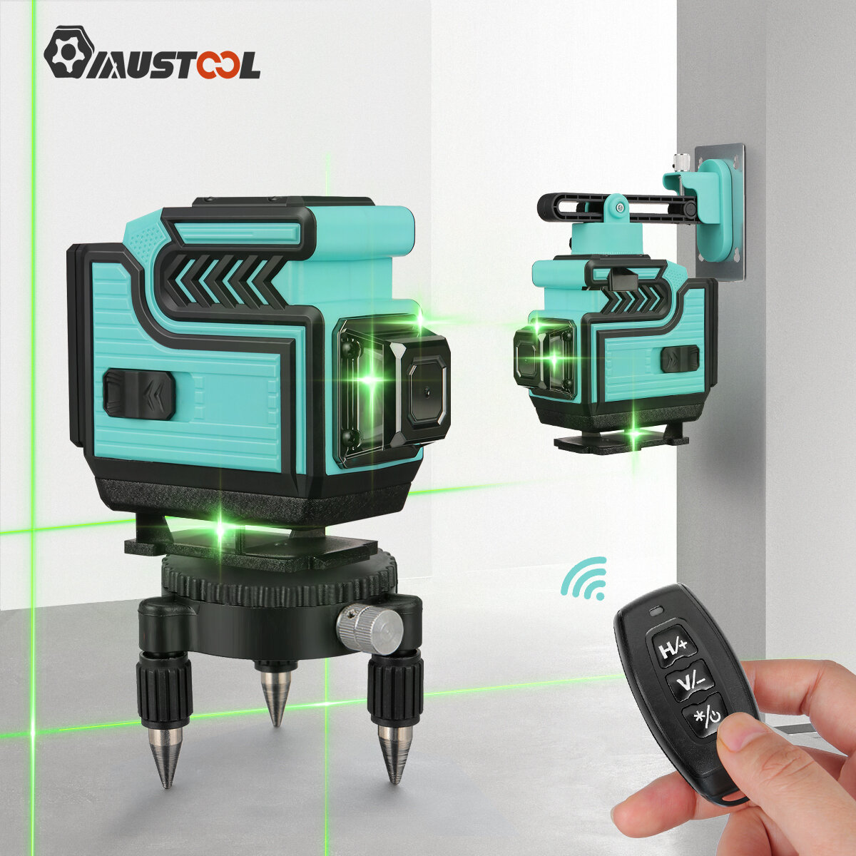 best price,mustool,12,line,3d,green,light,laser,level,with,2,batteries,coupon,price,discount