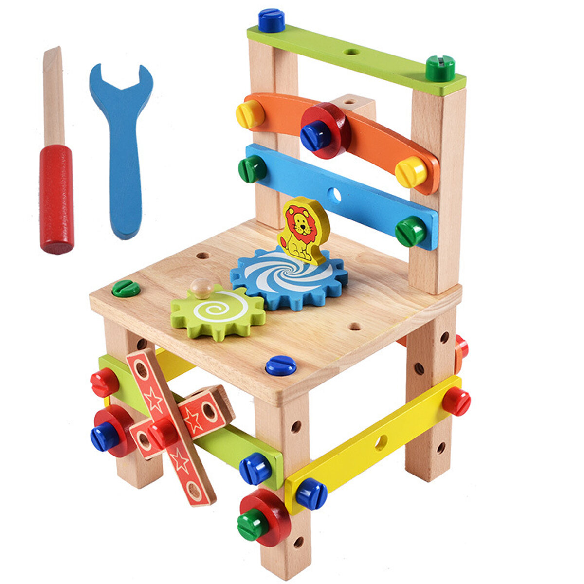

DIY Assembly Tool Chair Creative Toy Multifunction Nut Disassembly Combination Toy Wooden Chair Parent-child Interactive