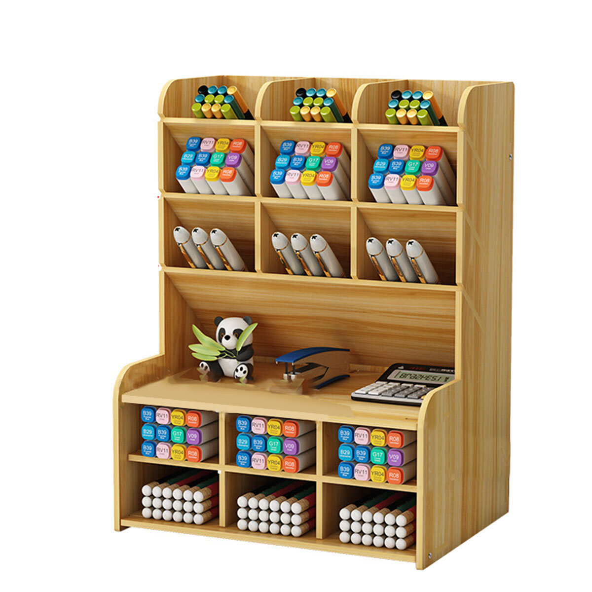 Wooden Pencil Pen Storage Box Tilting Desktop Stationary Holder Organizer Home Office Supplies Stora