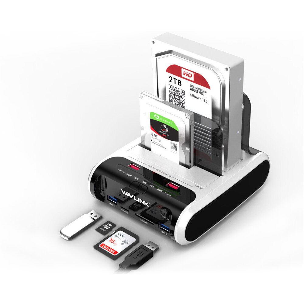 

Wavlink 2,5 / 3,5-дюймовый жесткий диск Base USB 3.0 для SATA Док-станция с двумя отсеками C Автономный клон и устройств