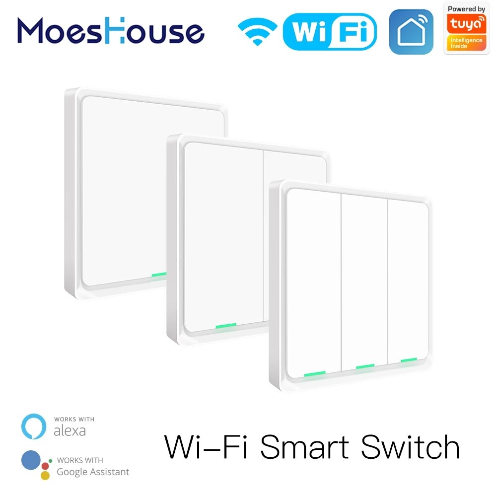 Moeshouse Tuya WiFi Smart Wall Light Switch Neutral Wire Required Multi-control Association in Smart