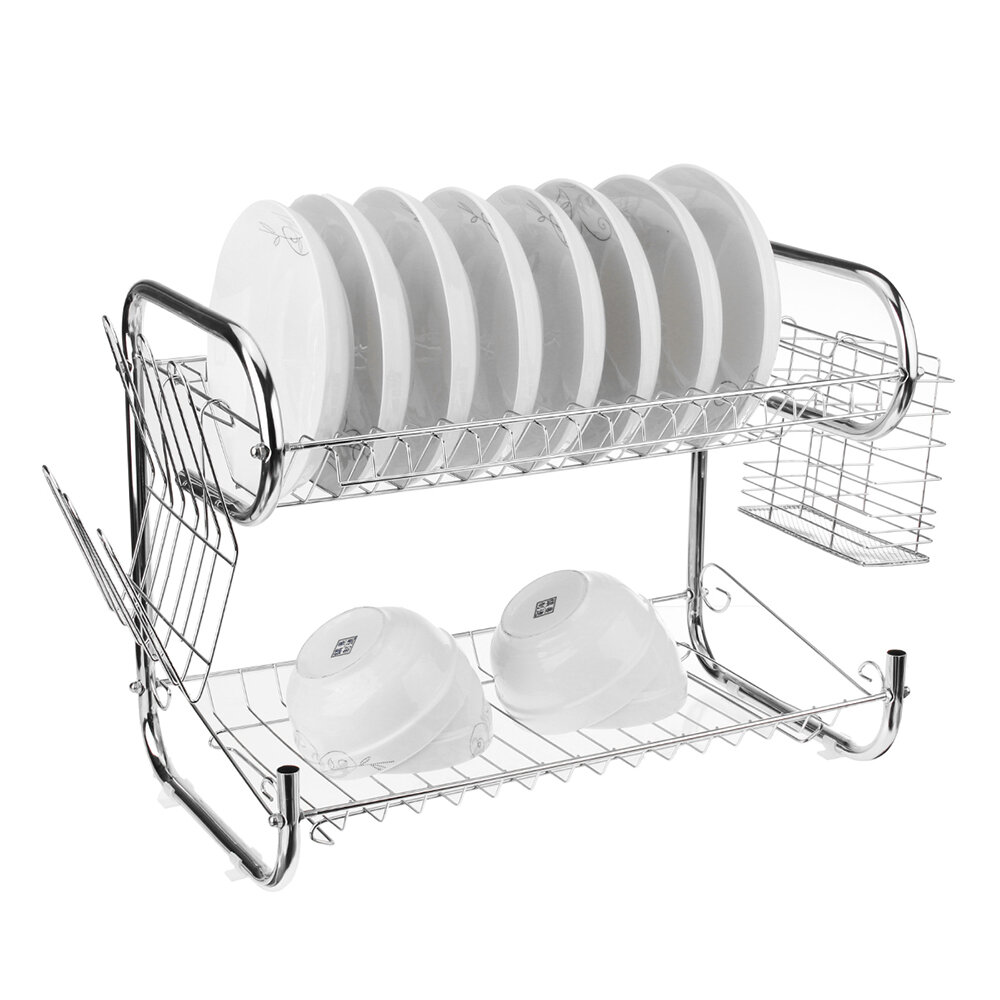 2 Layers 9 Shape Stainless Steel Dish Drainer Cutlery Holder Rack Drip Tray Kitchen Storage Tool