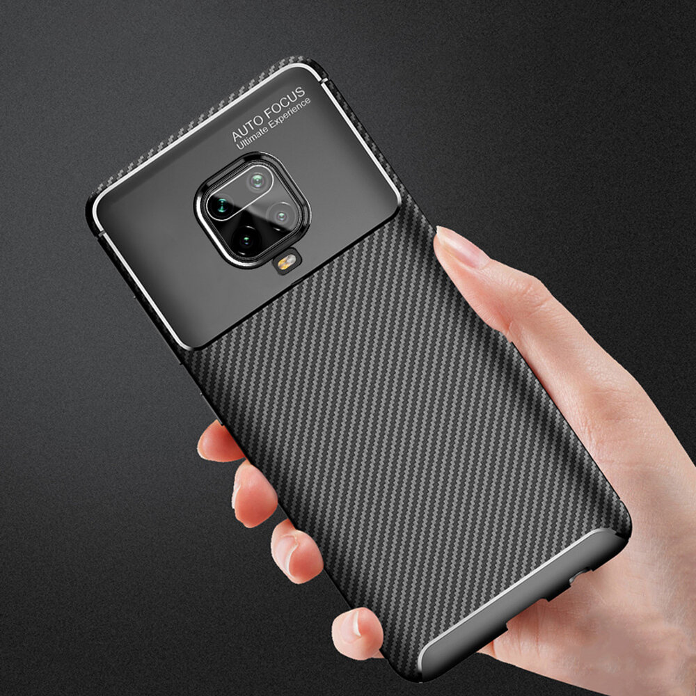 Bakeey Luxe koolstofvezelpatroon schokbestendig siliconen beschermhoes voor Xiaomi Redmi Note 9S / R