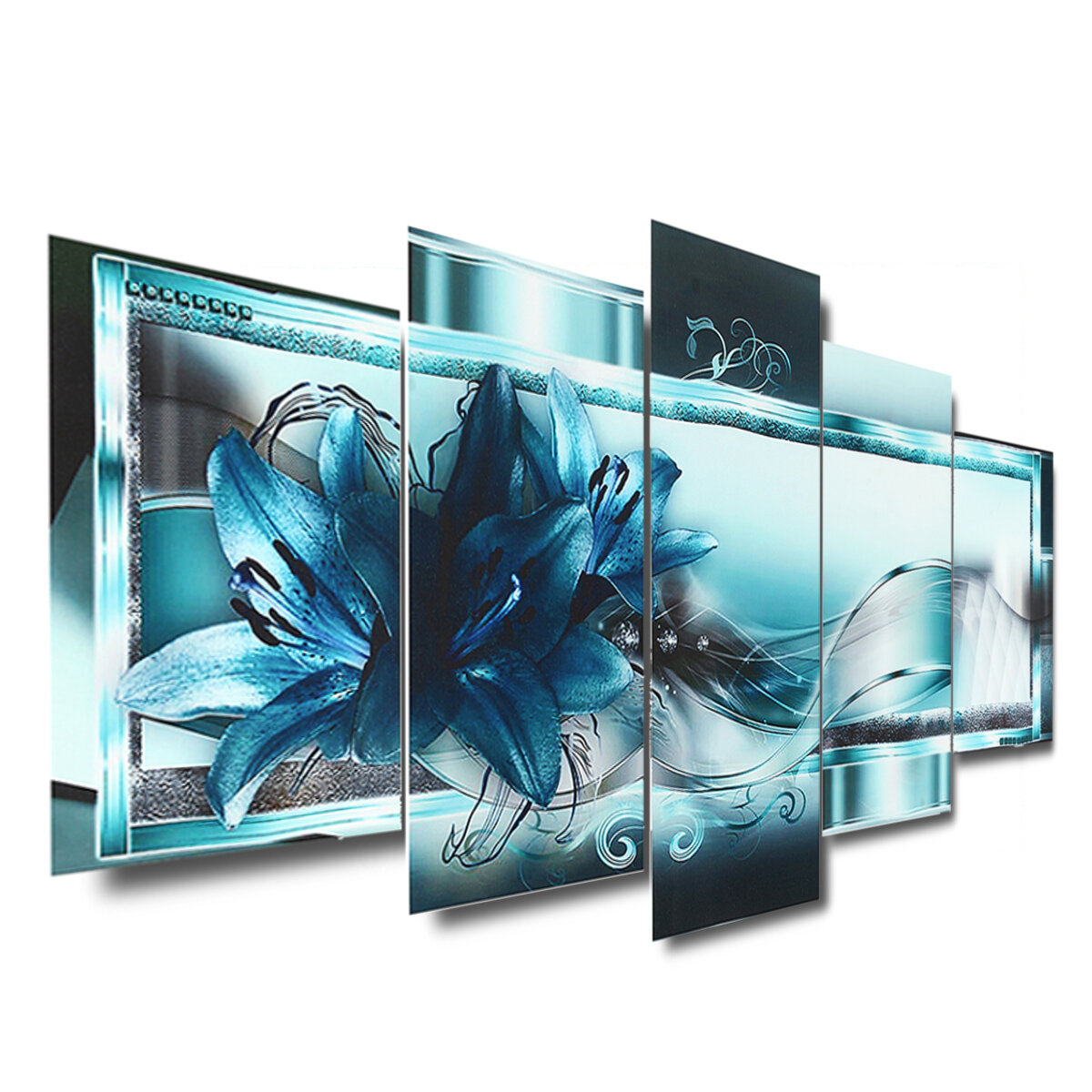 

5 Panels Unframed Modern Canvas Blue Abstract Flower Art Hanging Picture Room Wall Art Pictures Home Decoration Supplies