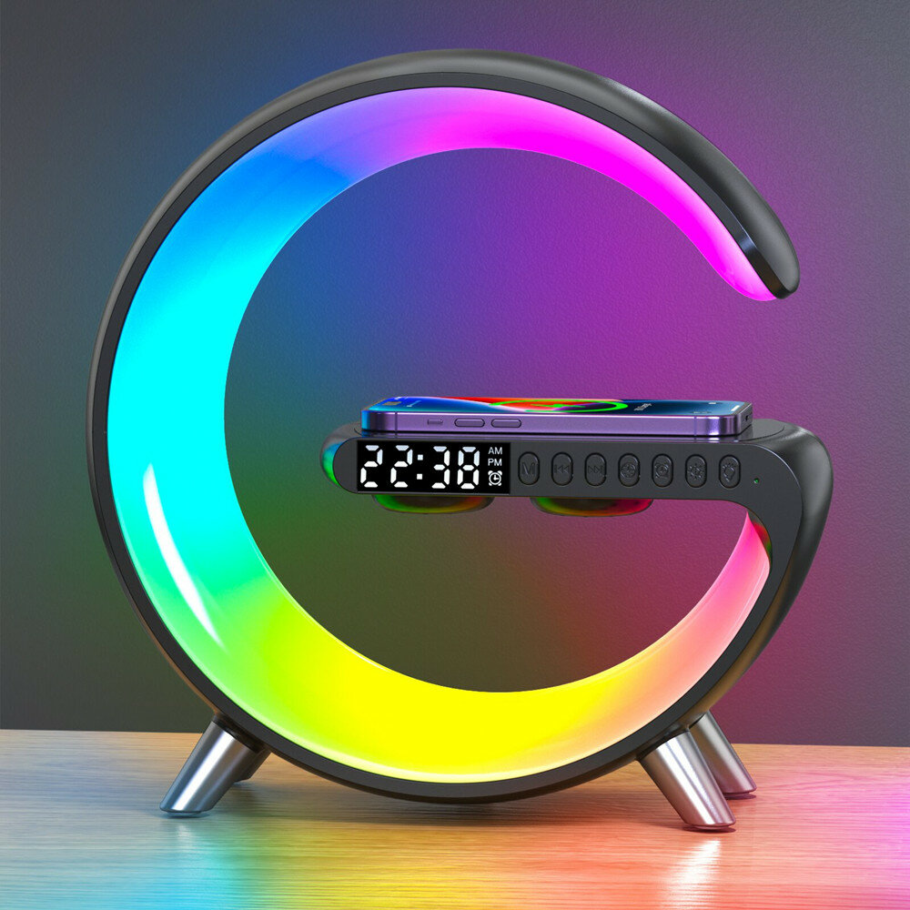 

LED Night Light RGB Atmosphere Desk Lamp Smart Multifunctional Wireless Charger Alarm Clock Bluetooth Speaker APP Contro