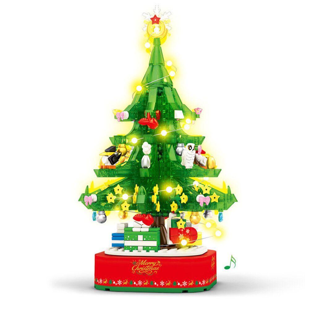 486 Pcs Sembo 601097 Blocks Christmas Tree Rotary Music Box Building Blocks Model Merry Christmas To