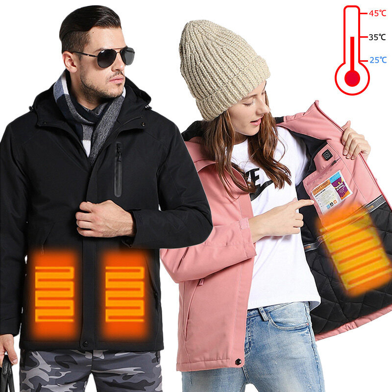 TENGOO férfi intelligens elektromos dzseki 3 fűtési zóna 3 üzemmód USB töltő hőszigetelő ruhák mosható vízálló téli kabát