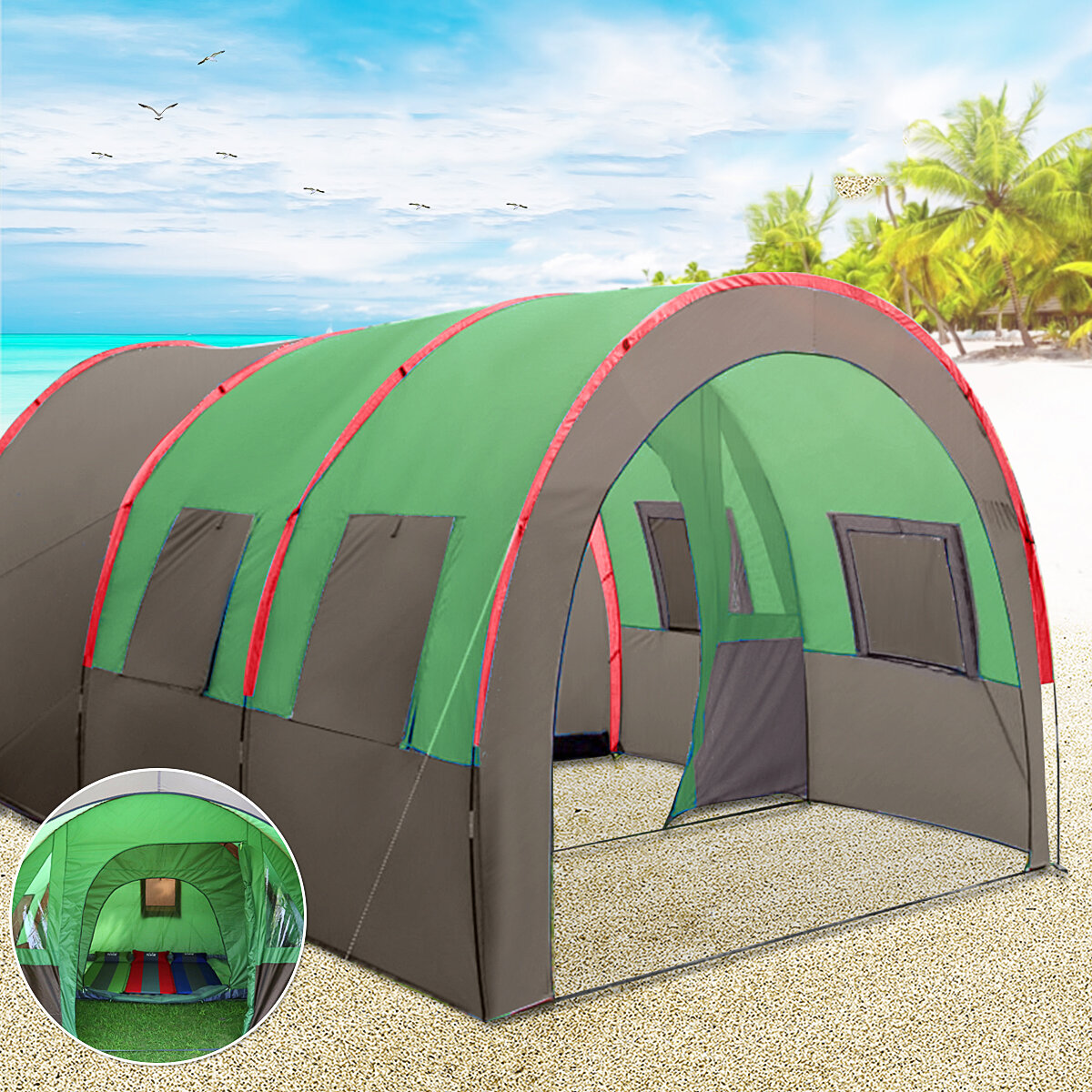 家族のパーティーの屋外旅行のキャンプテントのための8-10人の大きいトンネルのテント防水二重層