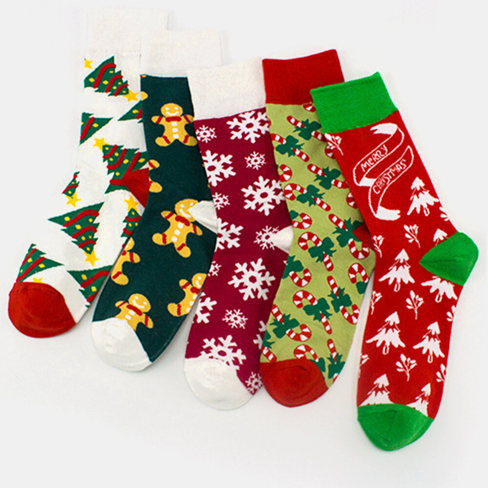 Unisex katoenen persoonlijkheid feestelijke kerstboom sneeuwvlok patroon paar sokken buis sokken