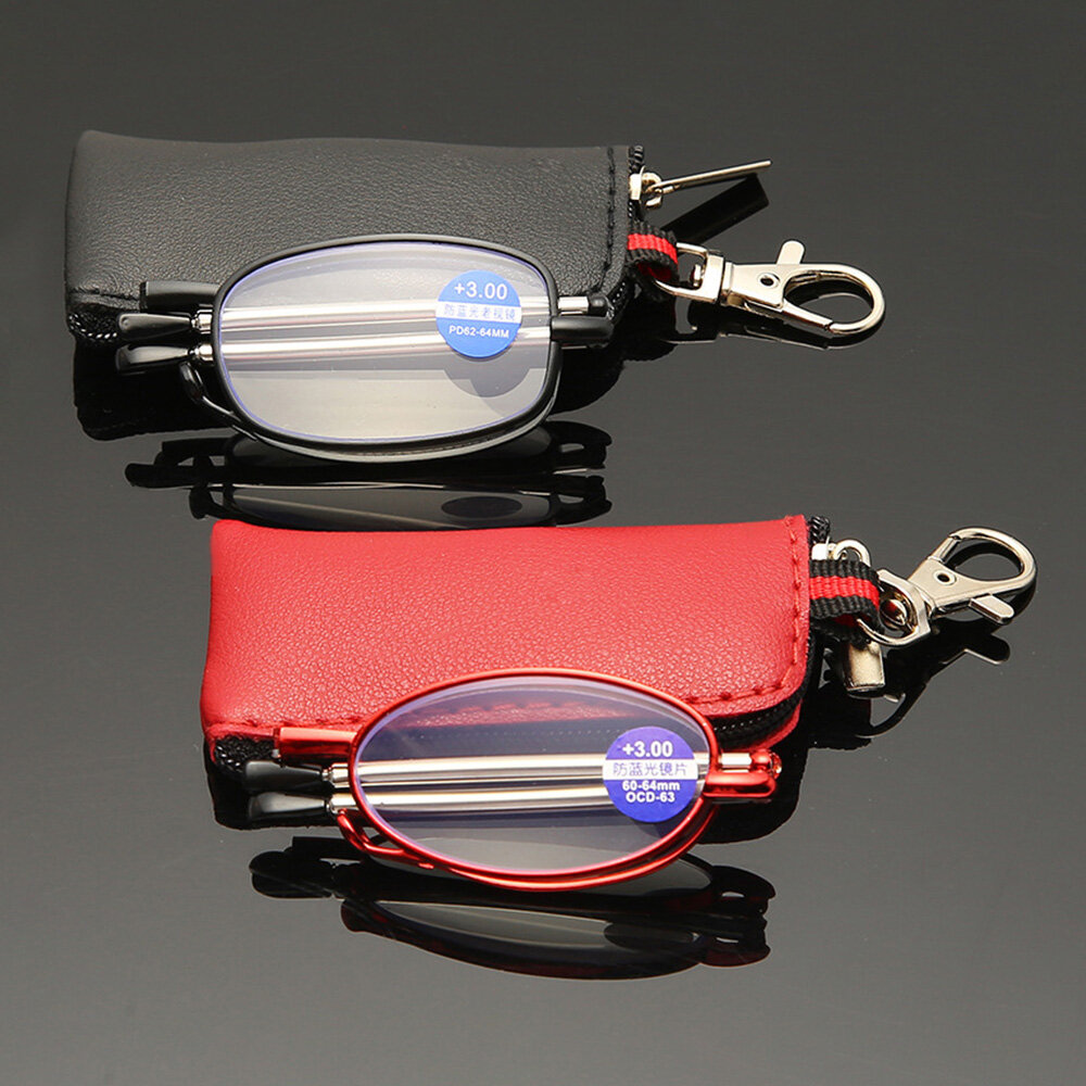 Unisex Portable Folding Full Frame Anti-blue Reading Glasses Light Rectangular Oval Frame Presbyopia