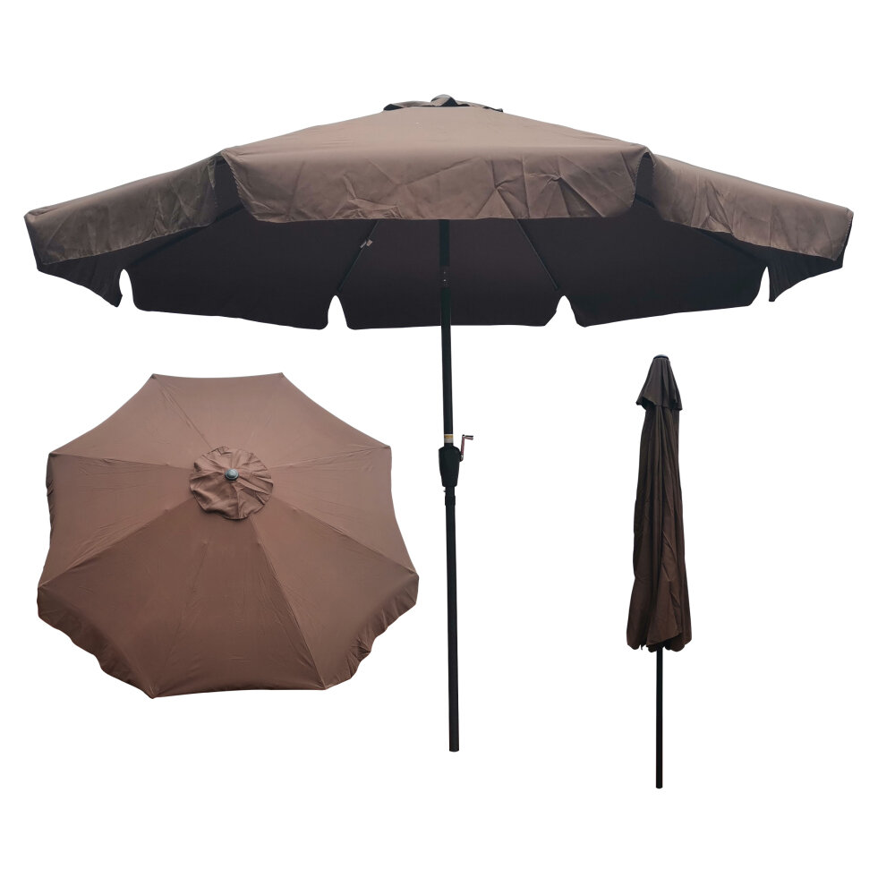 [US Direct] 10-футовый круглый зонт для патио с кривошипом и кнопкой наклона для заднего двора Сад Бассейн Тень снаружи