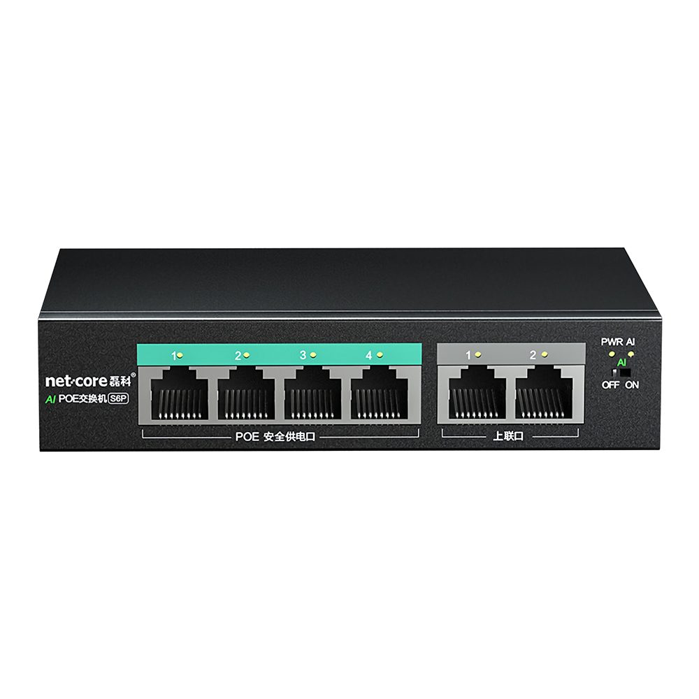 NETCORE S6P 6-Poorts 100M POE Switch 30W Metalen 4Port POE + 2Port Uplink Ethernet Switch Speciaal v